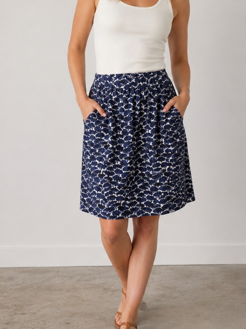 Boden Navy Blue Floral Print A-Line Skirt Women’s 8L